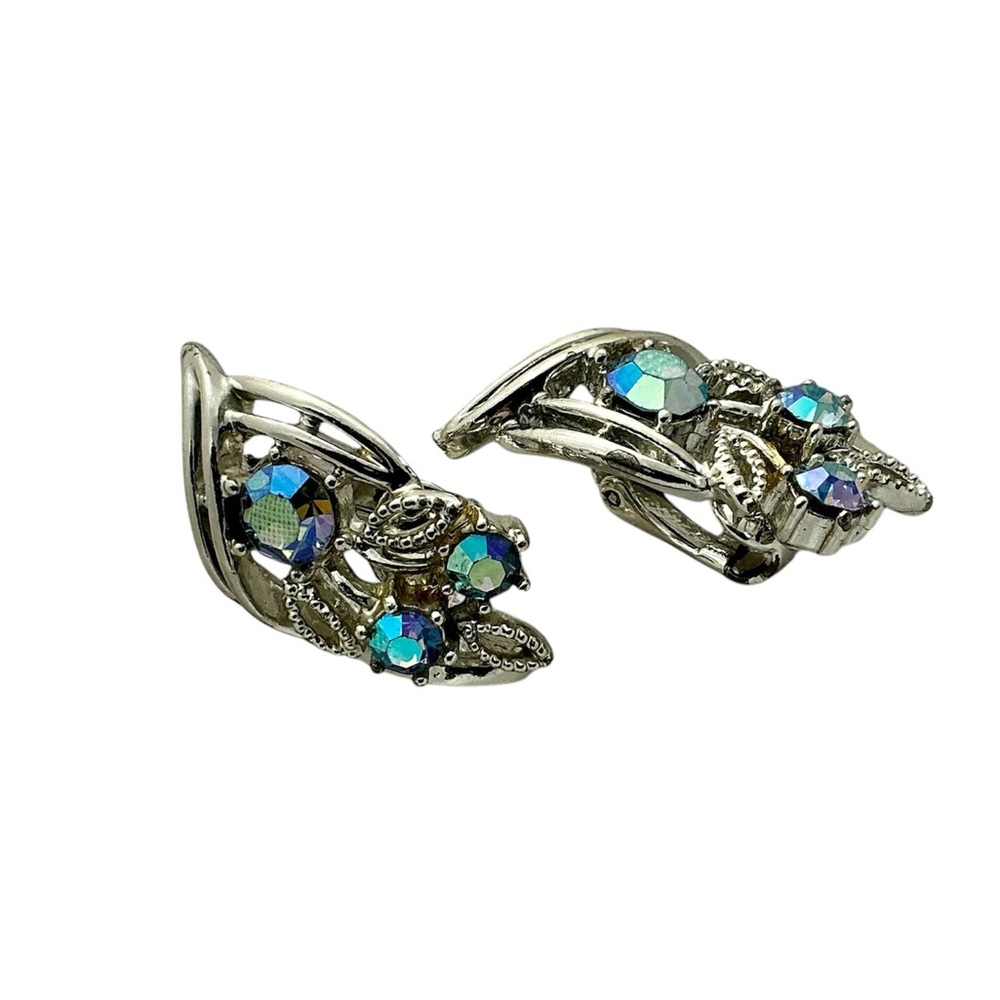 Coro Vintage Blue Rhinestone Clip-On Earrings